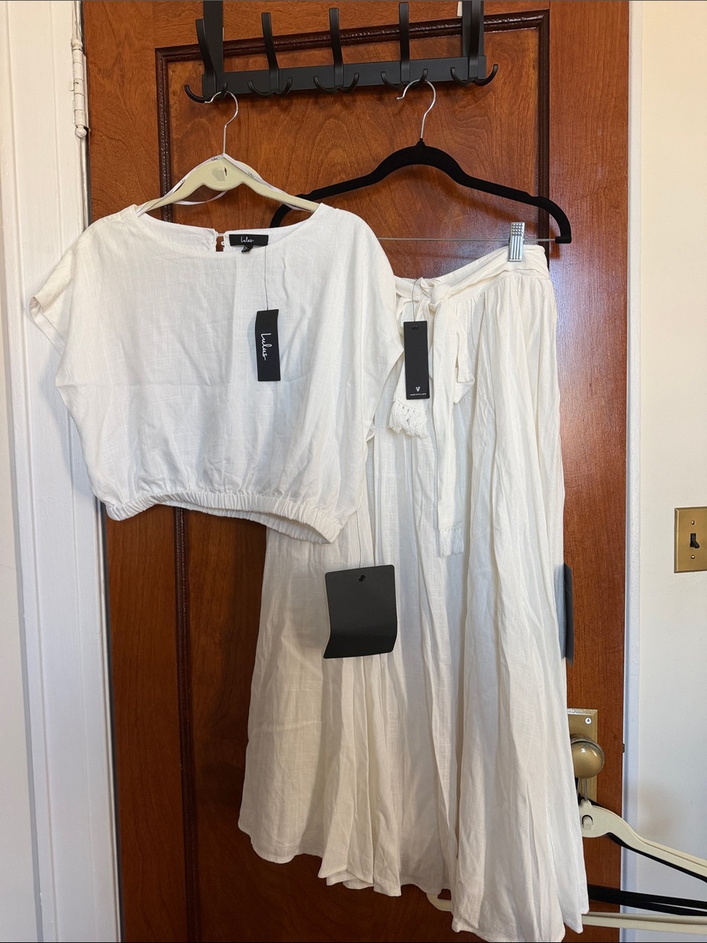 Lulu's Ivory Cropped Top and Flowing A-Line Skirt Set